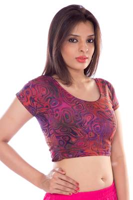 Voilet and pink lycra fabric printed stitched blouse 3