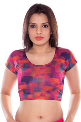 Orange and pink lycra fabric printed stitched blouse 1