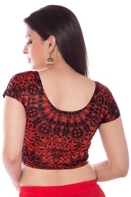 Darkred lycra fabric printed stitched blouse 4