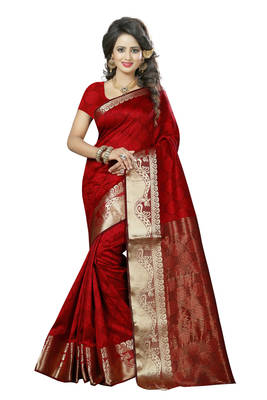 Red woven art silk saree with blouse 1