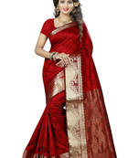 Red woven art silk saree with blouse