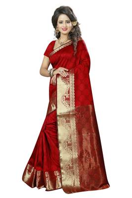Red woven art silk saree with blouse 2
