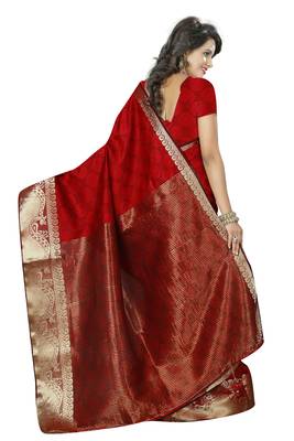 Red woven art silk saree with blouse 3