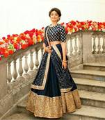 blue embroidered silk lehenga with dupatta
