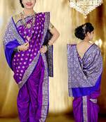 Purple woven cotton poly nauvari-saree