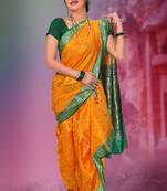Yellow woven cotton poly nauvari-saree