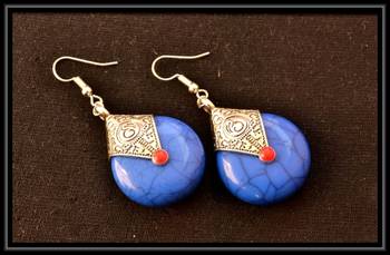 Royal blue temple dangling earrings 1