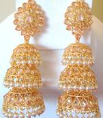 3 Layer Jhumka Earrings Dangler Gold Plated
