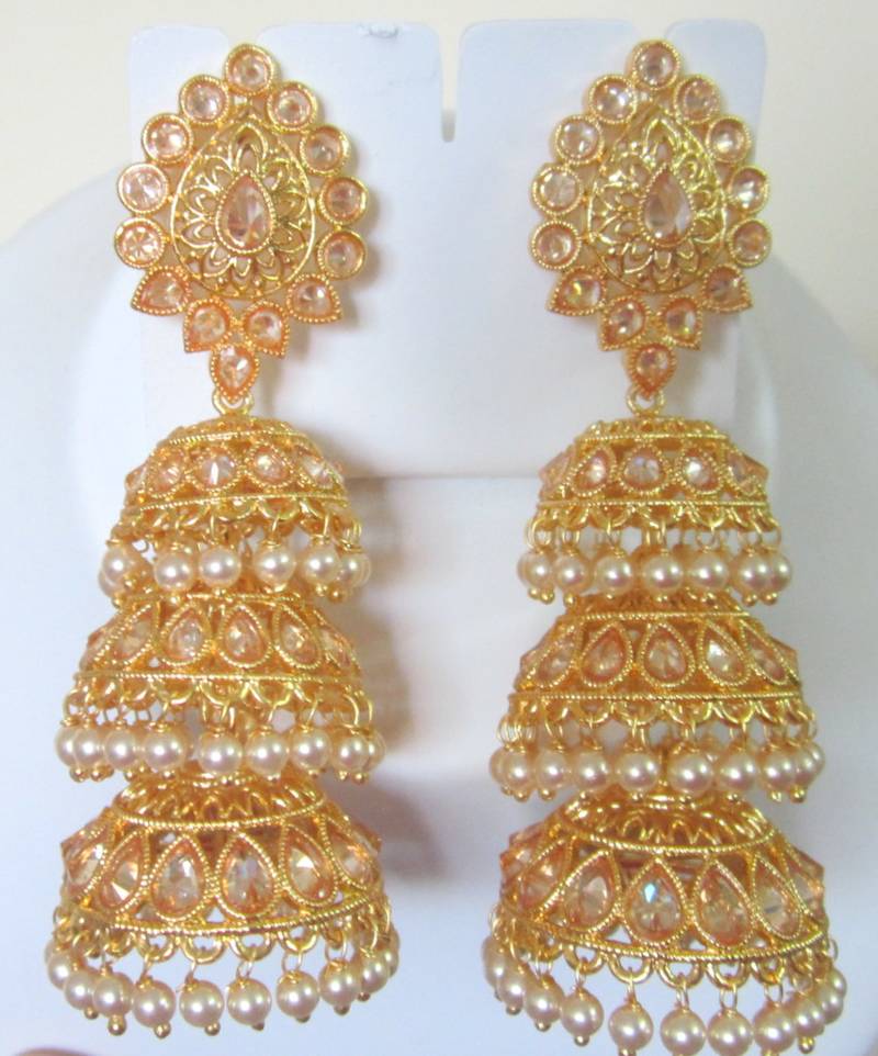 3 Layer Jhumka Earrings Dangler Gold Plated