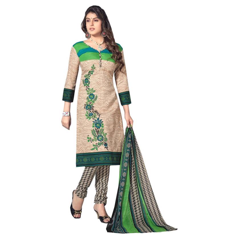Multicolor printed pure cotton unstitched salwar with dupatta