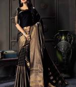 Black woven cotton silk saree with blouse