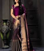 Purple printed cotton silk saree with blouse