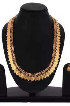 Laxmi ji coin Red Pearl Gold Plated Maharani necklace set