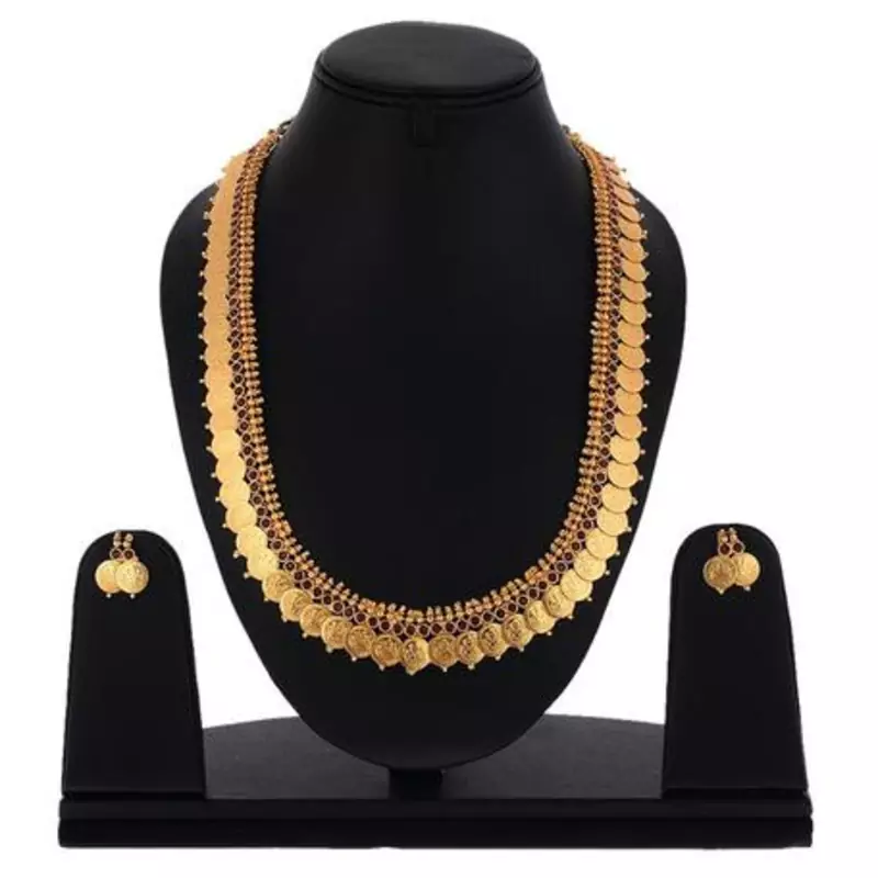 Laxmi ji coin Red Pearl Gold Plated Maharani necklace set