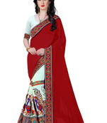 Red Embroidered Georgette Saree With Blouse