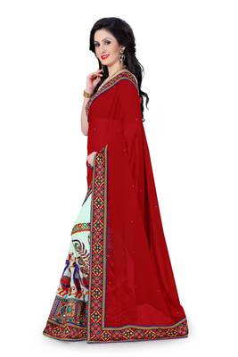 Red Embroidered Georgette Saree With Blouse 2