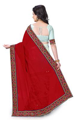 Red Embroidered Georgette Saree With Blouse 3