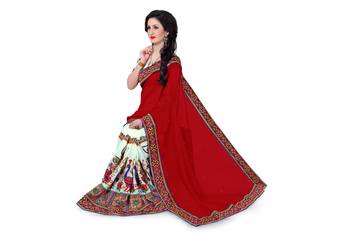 Red Embroidered Georgette Saree With Blouse 4