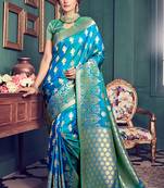Sky blue woven kanchipuram silk saree with blouse