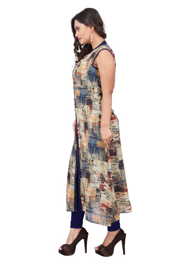 Multicolor printed georgette party-wear-kurtis