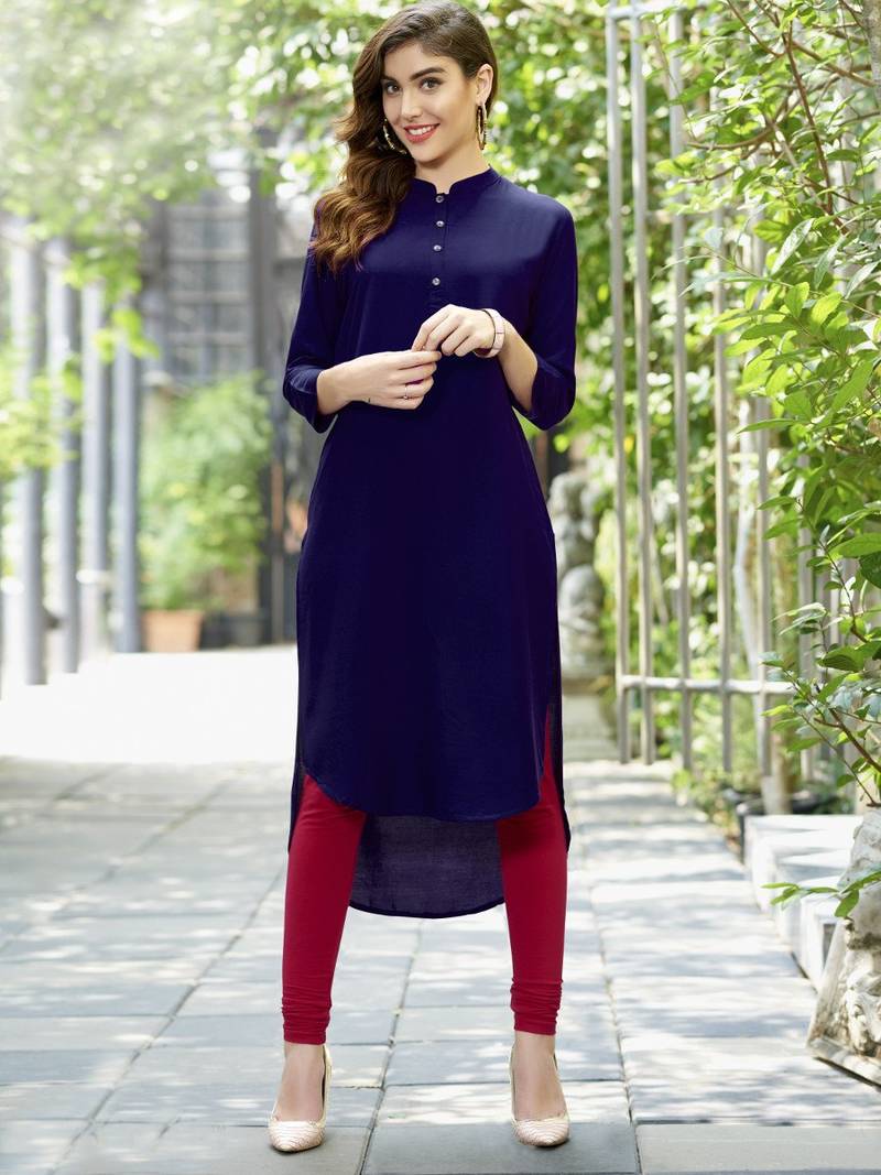 Blue plain rayon pakistani-kurtis