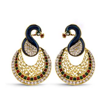 Multicolor Peacock Design Meenakari Gold Finish Dangal Earrings 1