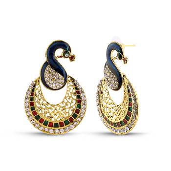 Multicolor Peacock Design Meenakari Gold Finish Dangal Earrings 2