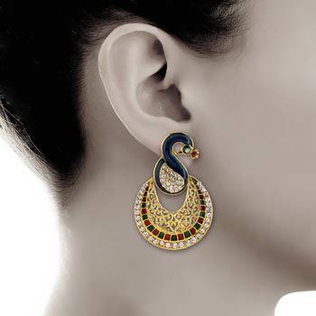 Multicolor Peacock Design Meenakari Gold Finish Dangal Earrings 3