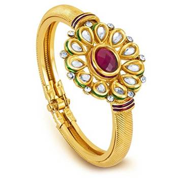 Gold Plated Kundan Traditional 1Pc Opnebal Bangle Kada For Women And Girls 1