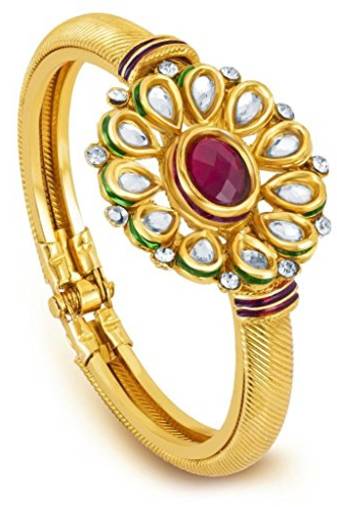 Gold Plated Kundan Traditional 1Pc Opnebal Bangle Kada For Women And Girls