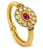 Gold Plated Kundan Traditional 1Pc Opnebal Bangle Kada For Women And Girls