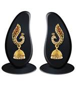 Peacock Design Pearl Gold Finish Meenakari Jhumki Style Dangle Earrings