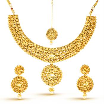 Exotic Design Gold Finishing Necklace Set With Maang Tikka 1