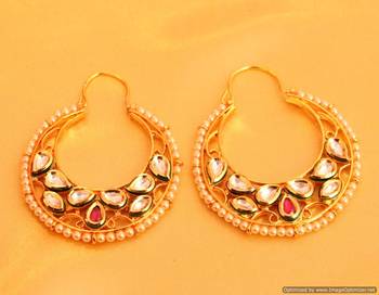 Kundan Meenakari Pearl Chaand Baali Earrings 1