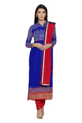 Blue embroidered georgette semi stitched salwar with dupatta 1