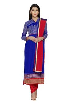 Blue embroidered georgette semi stitched salwar with dupatta