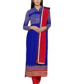 Blue embroidered georgette semi stitched salwar with dupatta