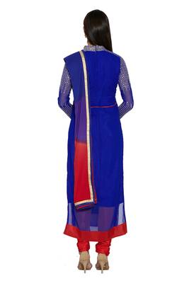 Blue embroidered georgette semi stitched salwar with dupatta 2