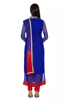 Blue embroidered georgette semi stitched salwar with dupatta