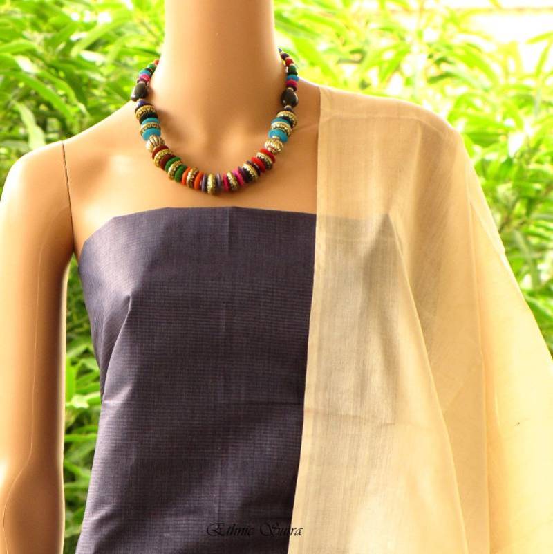 Grey n Off White Pure Silk