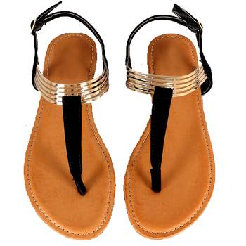 Black n Golden 'T' style Sandal 1