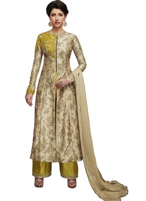 Beige Embroidered Art Silk Semi Stitched Salwar With Dupatta 1
