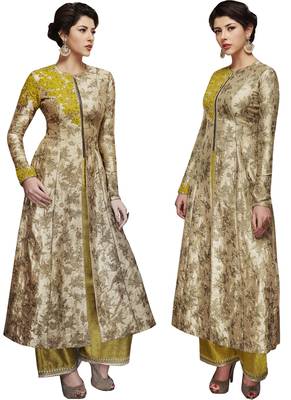 Beige Embroidered Art Silk Semi Stitched Salwar With Dupatta 2