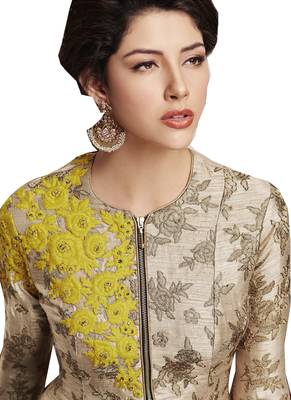 Beige Embroidered Art Silk Semi Stitched Salwar With Dupatta 4