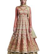 Peach Embroidered Banarasi Silk Semi Stitched Anarkali Suit