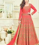 Dark Peach Embroidered Art Silk Semi Stitched Salwar With Dupatta