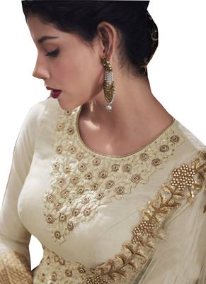 Off white embroidered art silk semi stitched salwar with dupatta 3