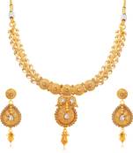 Artistically jalebi gold plated lct stone collar necklace set for women