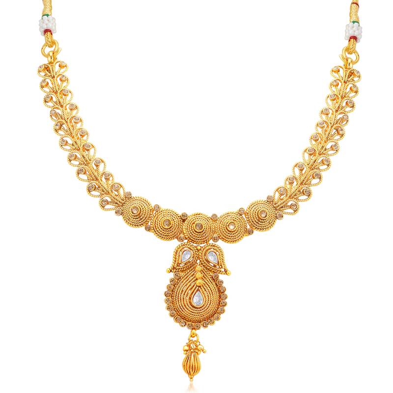 Artistically jalebi gold plated lct stone collar necklace set for women