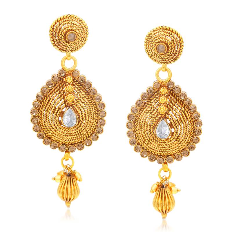 Artistically jalebi gold plated lct stone collar necklace set for women